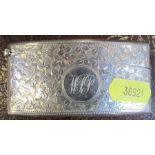 A hallmarked silver card case, engraved with decoration and initials, weight 1oz
