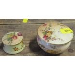Two Royal Worcester blush ivory pots and covers, diameter 2.75ins and down