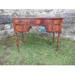 A 19th mahogany desk, having a single drawer over a knee hole flanked by two short drawers, raised
