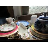 A box of sundry china to include tea pot, souvenir plate, Rosenthal, etc.