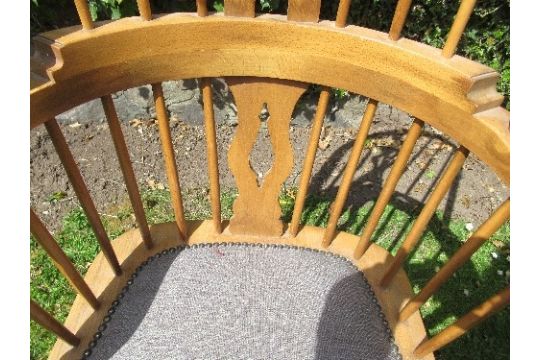 A Windsor armchair, with ornate pierced splat flanked by spindles, with upholstered seat, and raised - Image 3 of 4