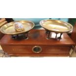 A set of W T Avery brass pan scales, on a mahogany base