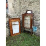 An oak glazed corner cupboard, width 30ins, height 44ins, together with an Edwardian display