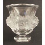 A Lalique glass pedestal vase, decorated in the Dampierre pattern, height 4.75ins - good condition