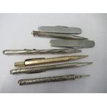 A collection of silver propelling pencils, to include pen knives