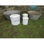 3 enamel bins and two zinc baths