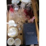 A box of glassware to include decanters