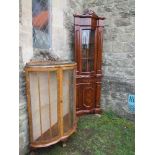 A walnut framed display cabinet, width 39ins, height 47ins together with a glazed freestanding