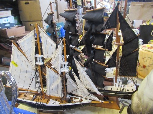 A painted wooden model of a masted sailing ship, Schwarzer Corgair, height 17ins, together with
