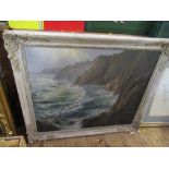 William F Piper, oil on canvas, Cliffs near Porthcurnow, 25ins x 29ins
