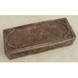 1906 French Gand Prix Paul Baras, a silver plated oblong box, the cover decorated with a couple,