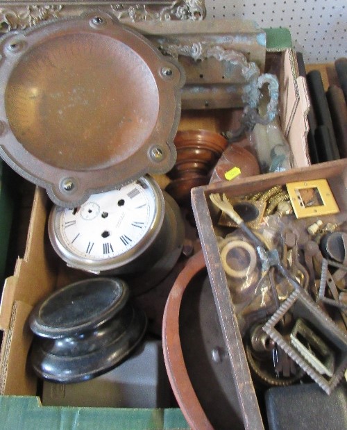 A box of assorted items, to include a metal comport set with tigers eye stones, a brass cased