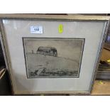 Dorothy Lucas, black and white etching, German Prisoners bring in a Mission Hunt, 6ins x 8ins