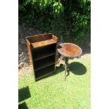 An oak bookcase, width 18ins height 35ins, together with a reproduction mahogany occasional table,