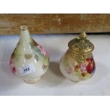 Two Royal Worcester vases, one decorated with autumnal fruits and leaves by Kitty Blake, cover af,