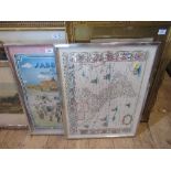 A colour print, Sabena Airfield, 23.5ins x 15.5ins, together with a colour map