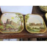 Two Royal Worcester square plates, printed painted with Kenilworth Castle and Richmond Castle, all