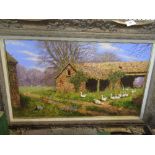 E Hersey, oil on canvas, farmyard scene with geese, 13.5ins x 23.5ins (D)