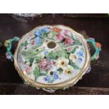 A Minton porcelain pot pourri, of circular form, encrusted with flowers, af, diameter 9.5ins