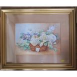 J Brough, pair of watercolours, still lives of flowers, 10ins x 15ins