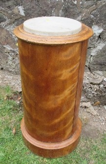 A Victorian satinwood cylindrical shaped pot cupboard, with marble top, height 30ins x diameter 15.