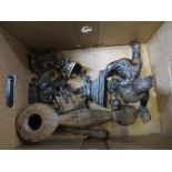A box containing Indian style metal figures, etc