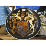 Groves 1968, an earthenware dish decorated with The Royal Coat of Arms, diameter 13ins - Good