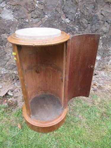 A Victorian satinwood cylindrical shaped pot cupboard, with marble top, height 30ins x diameter 15. - Bild 3 aus 3