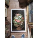 A Hartnell Yeats, oil on canvas, still life study of flowers in a wicker vase, 26ins x 15.5ins