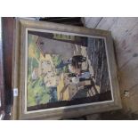 O Bedford, oil on canvas, Continental street scene with figures and mule, 23ins x 19ins
