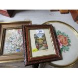 A miniature watercolour on ivory, blue butterfly with flowers, 4.75ins x 3.75ins, together with an