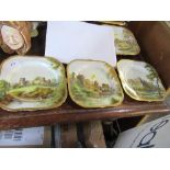 Three Royal Worcester square plates, printed painted with Arundel Castle, Warwick Castle, and