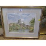 K W Burton, limited edition colour print, Worcester Cathedral, 11ins x 15ins