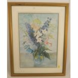 Marjerie Barley, print, still life of flowers in a vase, 22ins x 15ins