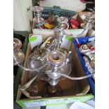 A collection of silver plate, to include a pair of candelabra, a mug, dish, flatware etc