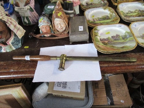 A WW1 British military trench periscope, brass with beech handle, maker marked "R & J Beck Ltd,