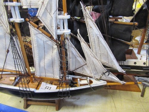 A painted wooden model of a masted sailing ship, Schwarzer Corgair, height 17ins, together with - Image 2 of 3