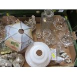 Two boxes of assorted glassware, Royal Worcester, shades, etc