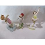 Three Royal Worcester figures, Thursday's Child, July and Ballerina - July missing a finger,