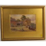 C V Adams, two watercolours, street scene with figures, horse drawn cart and buildings, 10ins x
