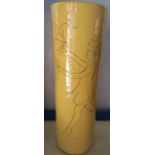 Pat Laurenson, earthenware cylindrical vase, decorated with a girl dancing with a scarf, height