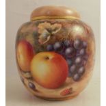 A Royal Worcester covered ginger jar, decorated all over with hand painted fruit by Ayrton, height