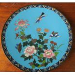 A cloisonne circular dish, decorated with flowers, birds and insects, diameter 11.5ins
