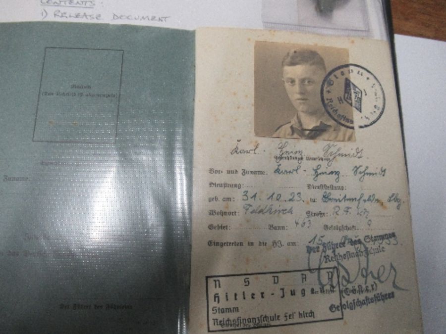 World War II, Hitler Youth document group relating to Karl Heinz Schmidt, to include performance - Image 2 of 4