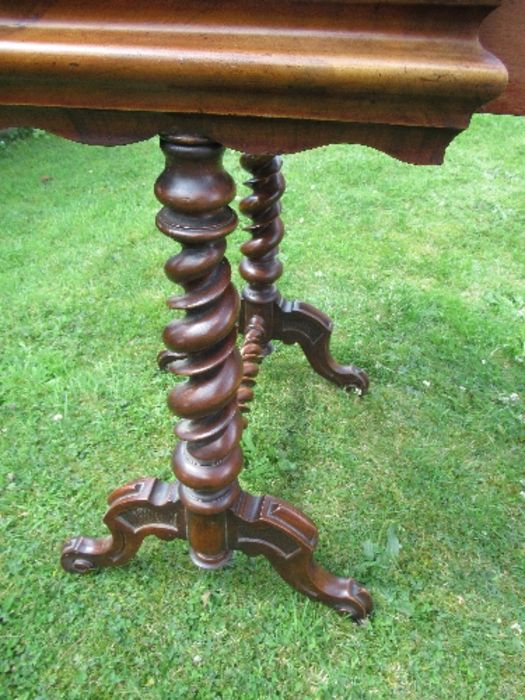 A Victorian mahogany work table, fitted with a drawer, and raised on spirally turned legs, width - Image 3 of 3