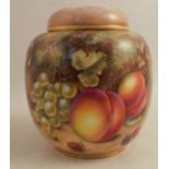 A Royal Worcester covered ginger jar, decorated all over with hand painted fruit by Freeman,