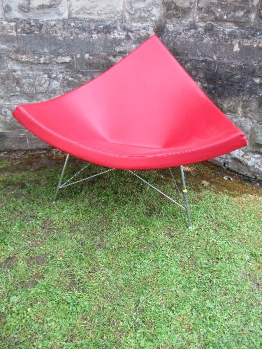 Red leather Vitra "Coconut" chair after George Nelson