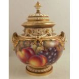 A Royal Worcester covered bow piece, decorated half round with hand painted fruit by Ayrton, shape