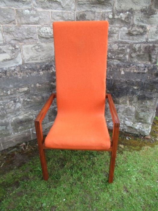 Padouk high back armchair with orange upholstery attributed to John Makepeace - Image 2 of 4