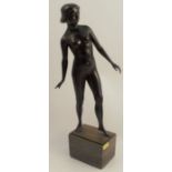 Theimann Grimwald C.M., a bronze figure of a naked woman, on marble block base, height 16.5ins